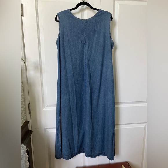 Vintage Vanity Fair Denim Floral  Embroidered V-neck Maxi Dress - Picture 2 of 10